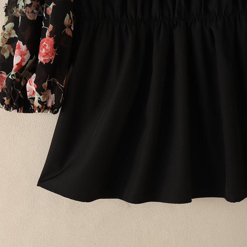 ZANZEA Women Casual Round Neck Loose Floral Print Splice 3/4 Sleeve Blouse
