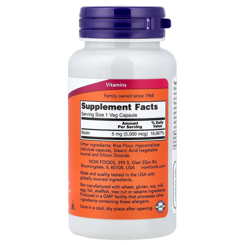 Now Foods Biotin 5000mcg Veg Capsules, 60 Count