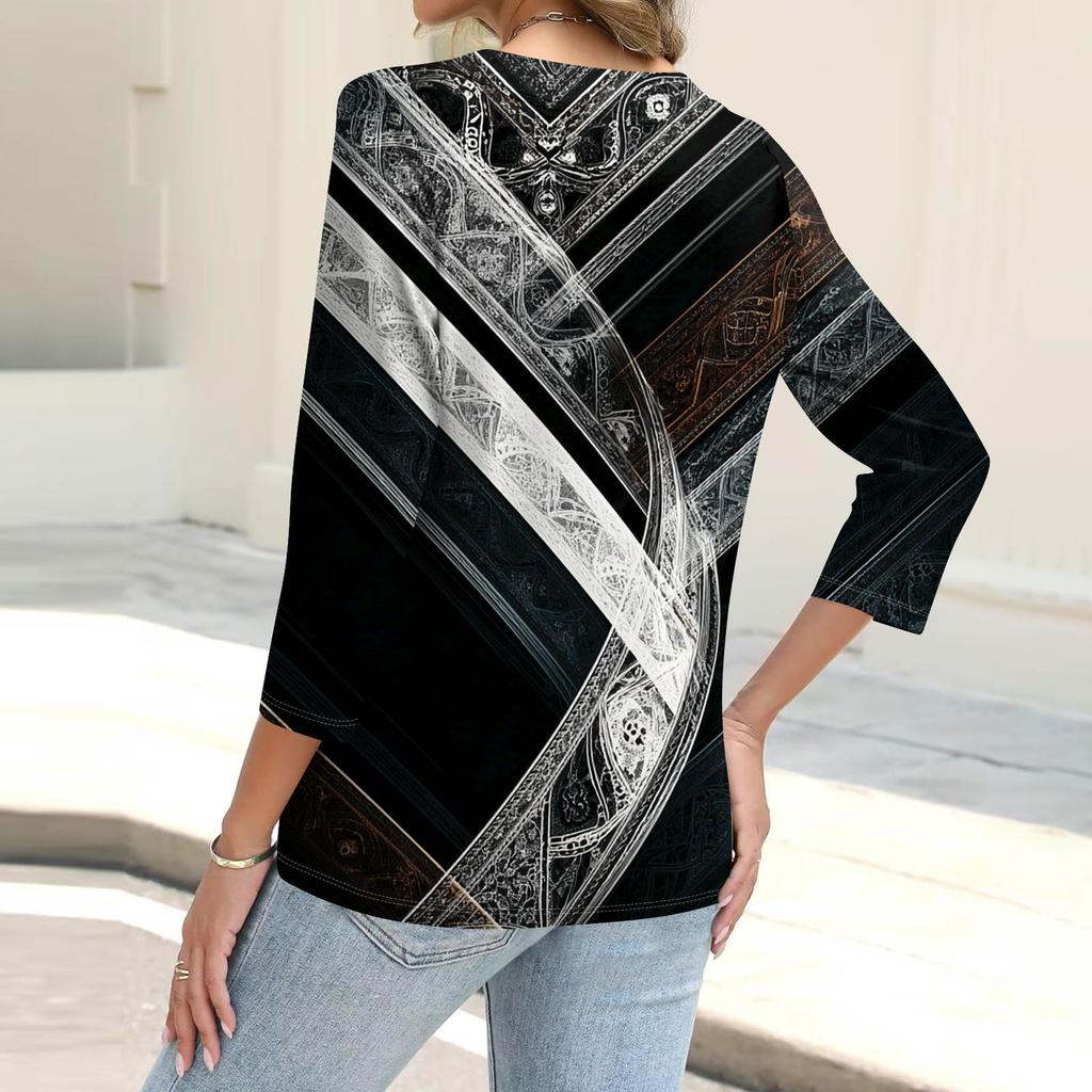 Dámská módní ležérní košile s potiskem na knoflíky, 3/4 dlouhý rukáv