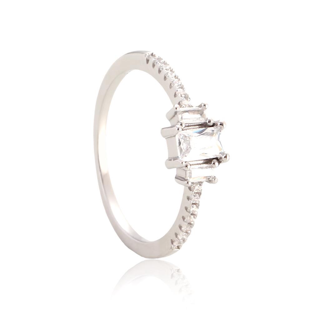 Sterling Silver Cubic Zirconia Square Sugar Ring for Couples - 925 High-End Gift Size 6