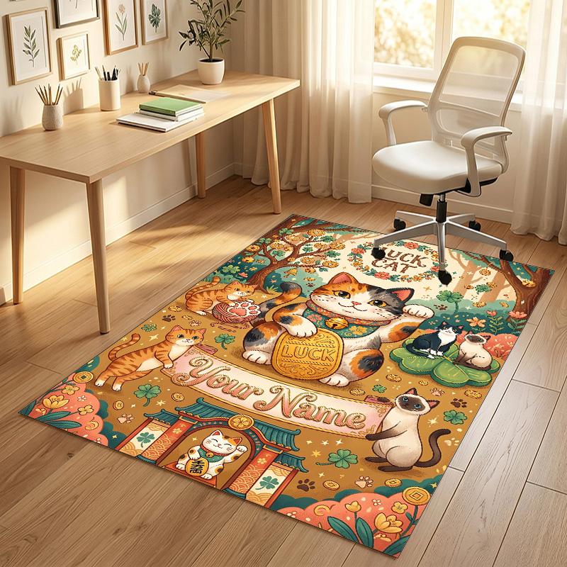 Cat Theme Crystal Velvet Rug Personalized Custom Name Text Soft Floor Mat Home Decor