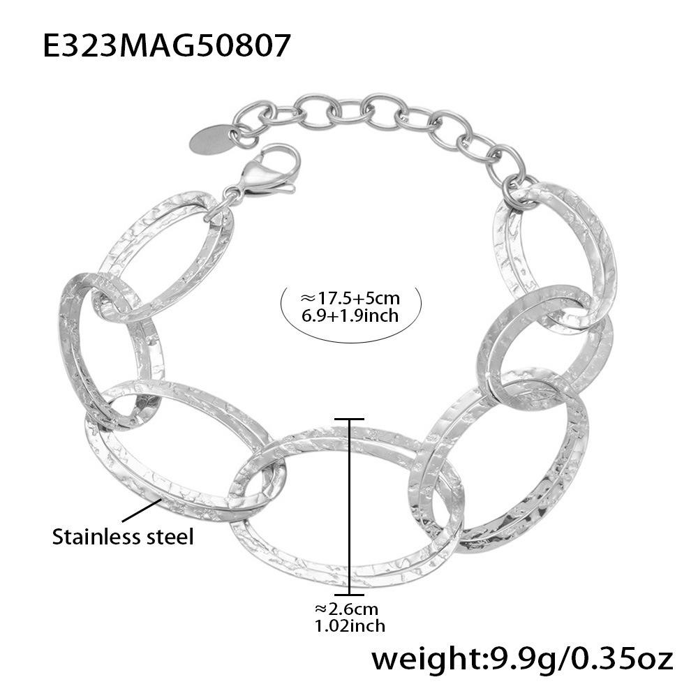 Qiong Yao Minimalist Double Layer Oval Hammered 18k Gold-Plated Interlocking Stainless Steel Bracelet