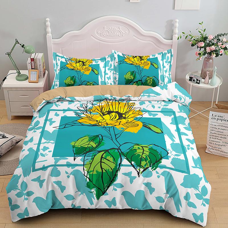 High-End Premium 3D Colorful Flowers King Quen Double Soft Duvet Cover Floral Beding Set Women Comfortable Quilt Cover Black Warm Comforter Cover
