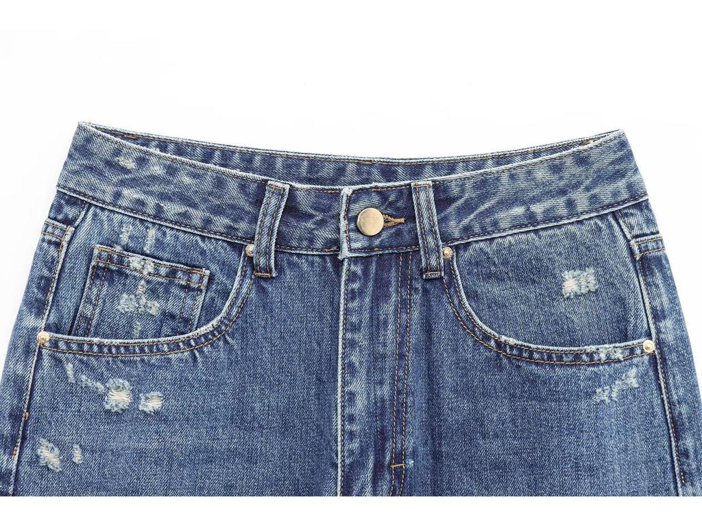 2025 Spring Women's High-Waist Ripped Denim Jeans: European & American Style