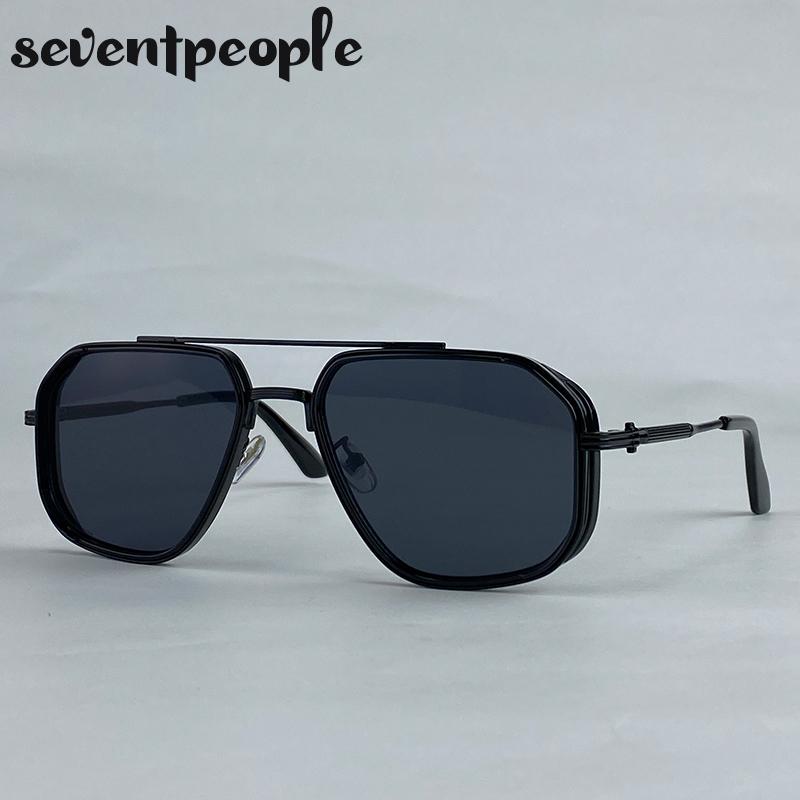 Oversized Square Steampunk Sunglasses Men  Luxury Brand Vintage Metal Frame Double Beam Sun Glasses For Male Driving Shades