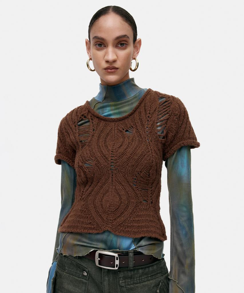 ADSB ANDERSSON BELL Cap Sleeve Sweater Layered Top Atb1352W(Brown)