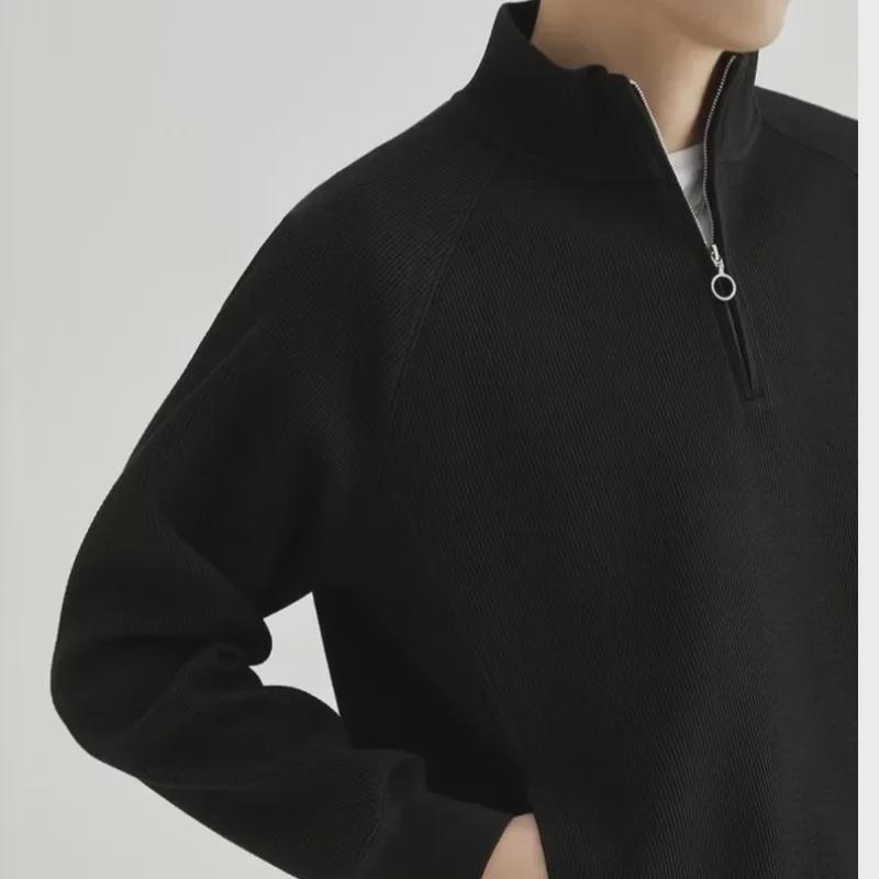 Pull Homme Japonais Rétro Gaufre Laine Demi-Zip 2023, Mode Printemps/Automne.