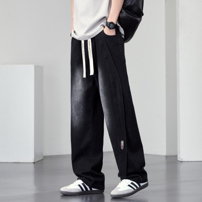 

New Spring and Summer Scimitar Jeans Men s American High Street Straight Pants Large Size Men M чорний