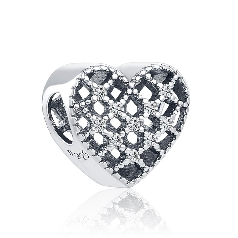 New 925 Silver Pink Heart Envelope Pendant Bead Charm Bracelet Necklace Jewelry Accessories for Women Girls