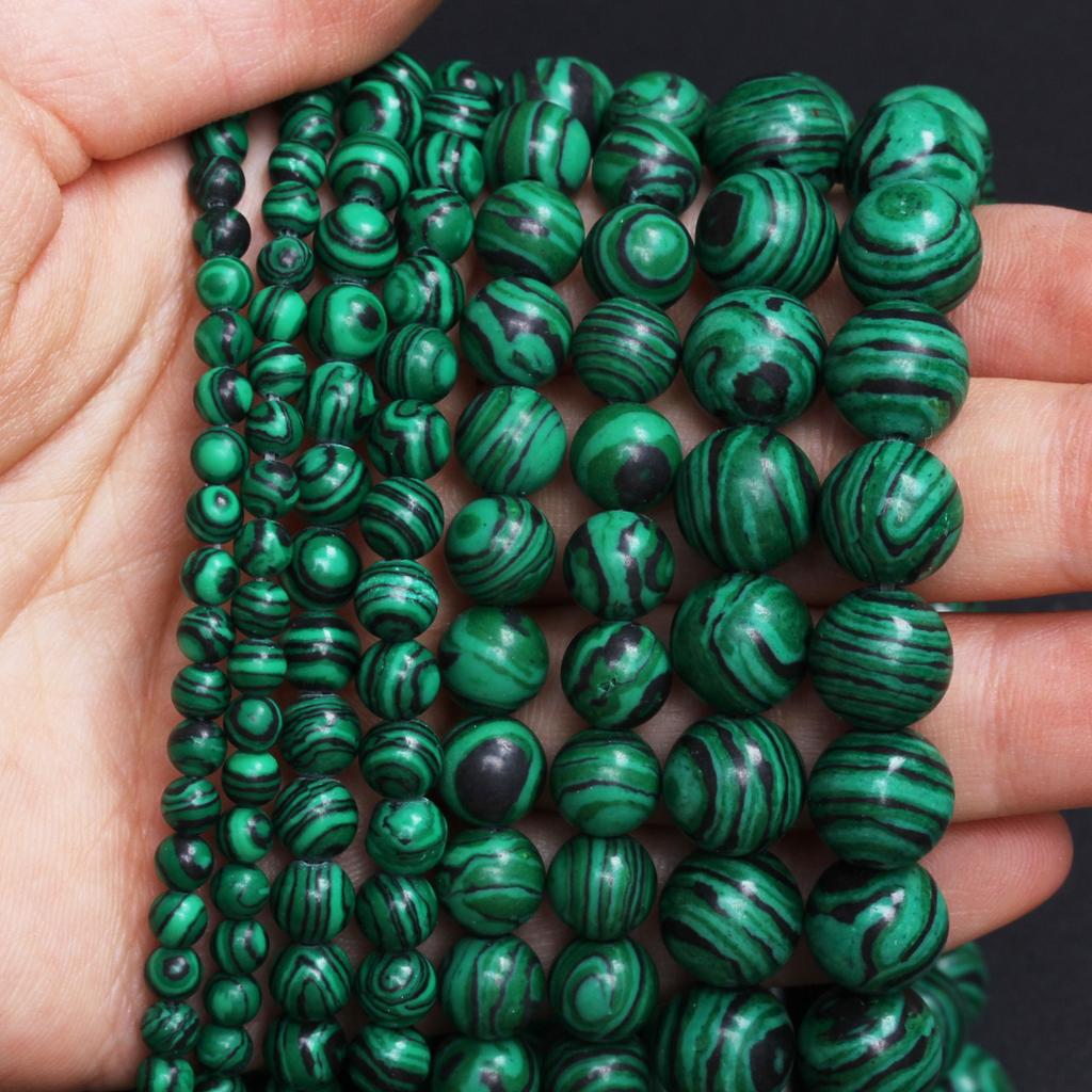 Hanmade Accessories Green Malachite Stone 40-20pcs Peacock Gemstone Round Necklaces Charm Beads 4/6/8/10mm Natural Stone For Jewelry Making DIY