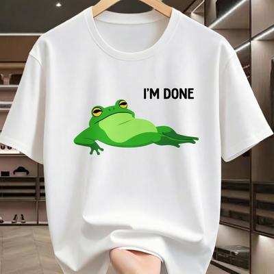 IM DONE Lazy Lying Frog Print Unisexs Tshirt Funny Cartoon Frog Graphic Cotton Short Sleeve Tee Casual Streetwear Tops