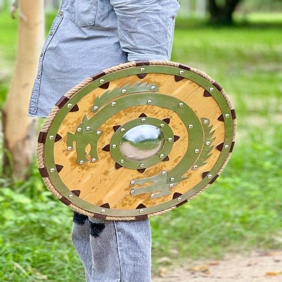 45.72 Cm Medieval Valhalla Sea Dragon Authentic Viking Shield, Gift, Battle Ready Viking Shield, Round Shield, Viking Gift