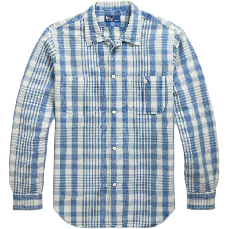 Polo Ralph Lauren Classic Fit Plaid Linen Cotton Work Shirt Men Shirts Blue MNPOWOV16824149