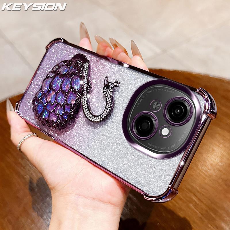 KEYSION Nárazuvzdorné pokovované TPU puzdro na telefón pre TECNO Spark Go 1 1S Go 2025 Trblietavé zdobené labuť so stojanom Zadný kryt pre Pop9 4G