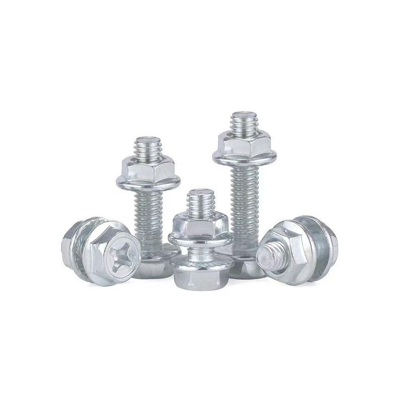 4.8 Grade Galvanized Hex Bolt Set with Anti-slip Washer & Nut, Cross Flange Head, M4/M5/M6/M8mm