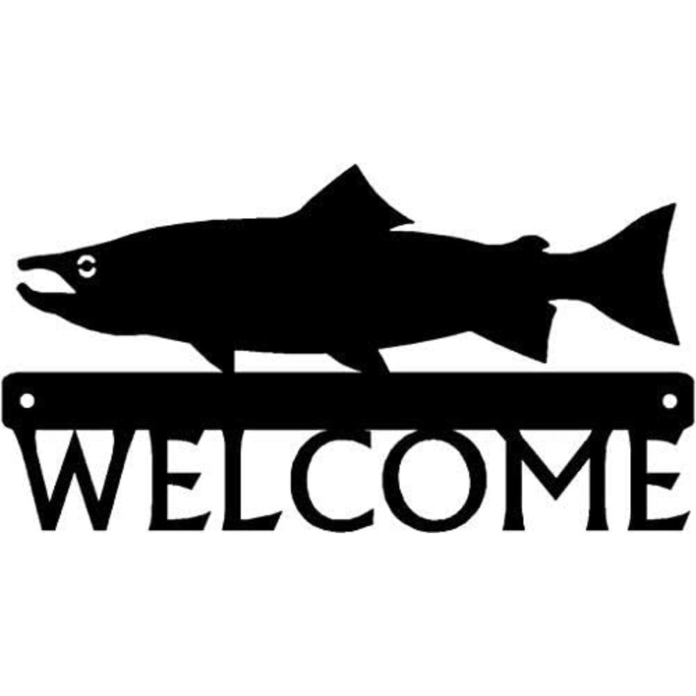 

Salmon Fish Welcome Metal Wall Art 12 Inch Home Decor Sign чёрный