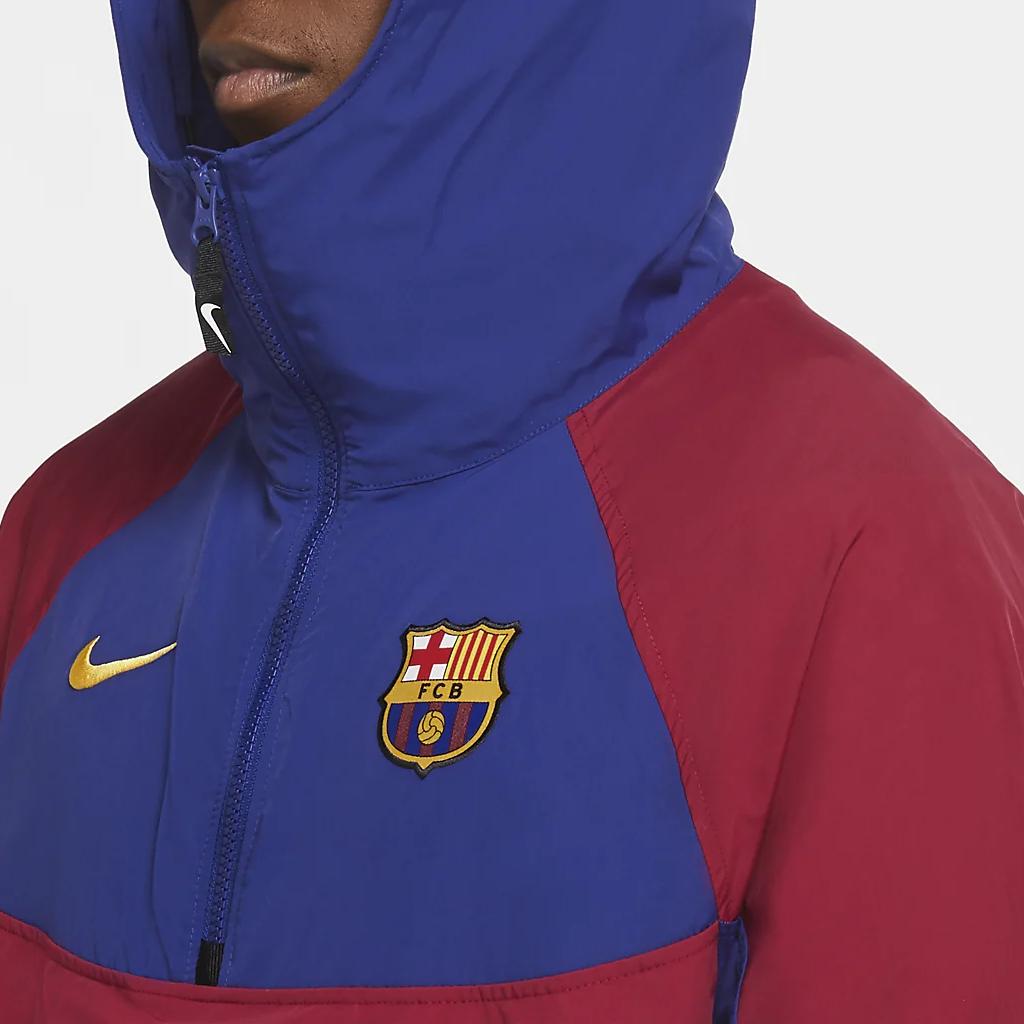 Nike FC Barcelona Half-Zip Hooded Windrunner Men Tops Red Blue CW2934-455