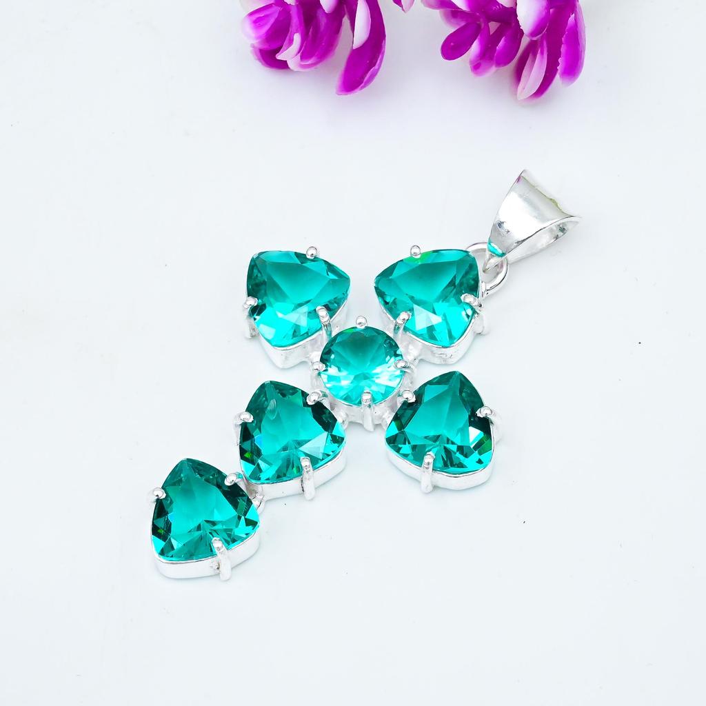 Indicolite edelstensanheng, 925 solid sterling sølv anheng, håndlagde antikke smykker, gave til morsdagen