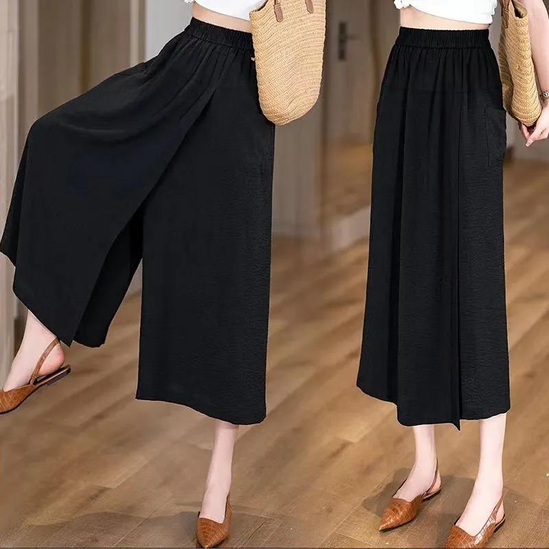 Womens Solid Split Wide Leg Pants Casual High Waist Culottes Skirt Pants