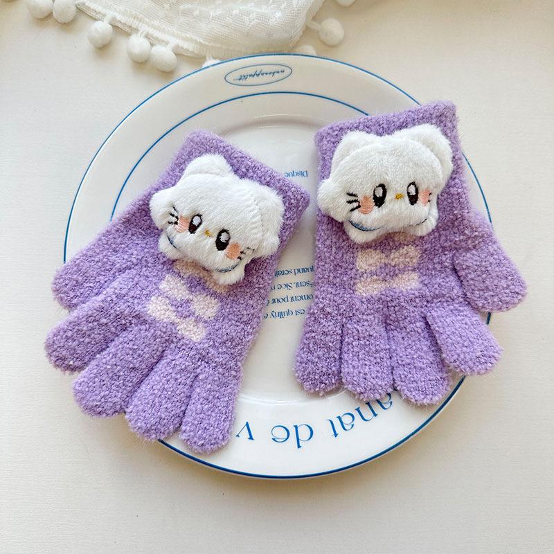 Autumn and Winter Korean Children's Knitted Writing Gloves Warm and Cold Proof Five Finger Gloves Kirby Cycling Gloves