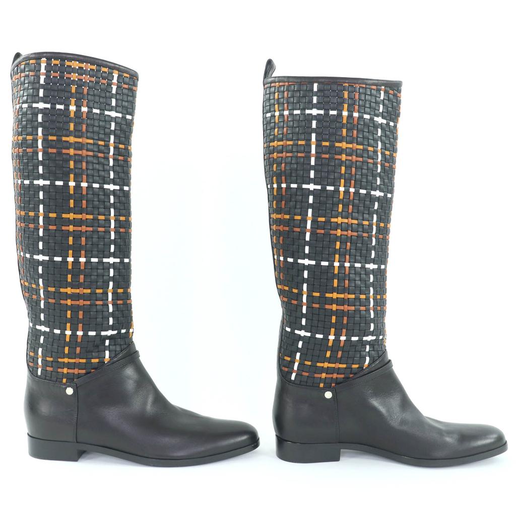 Excellent HERMES Knee-high boots black leather Women 37.5 Used