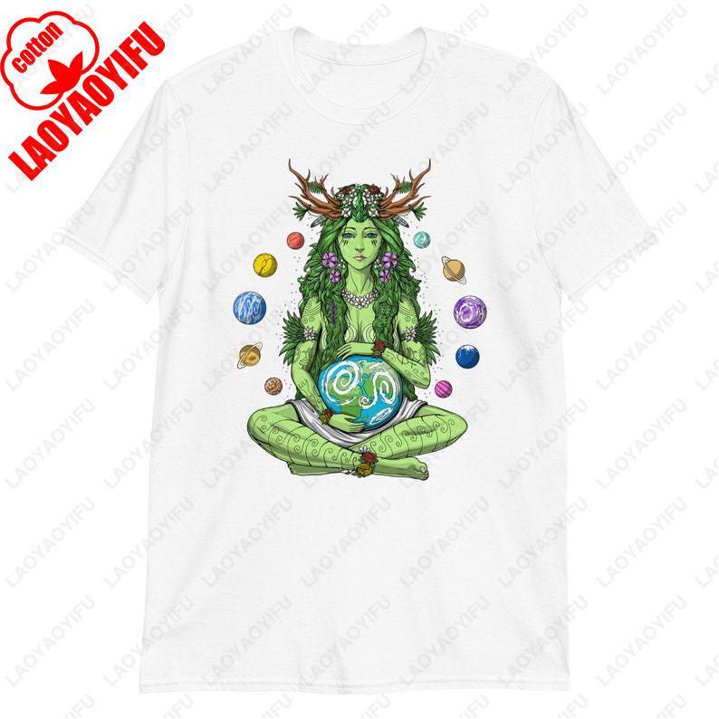 Gaia Mother Earth Spiritual Hippie Tshirts Nature Goddess Shirt Pagan Greek Mythology Clothes Summer Fashion Soft Cotton Tees