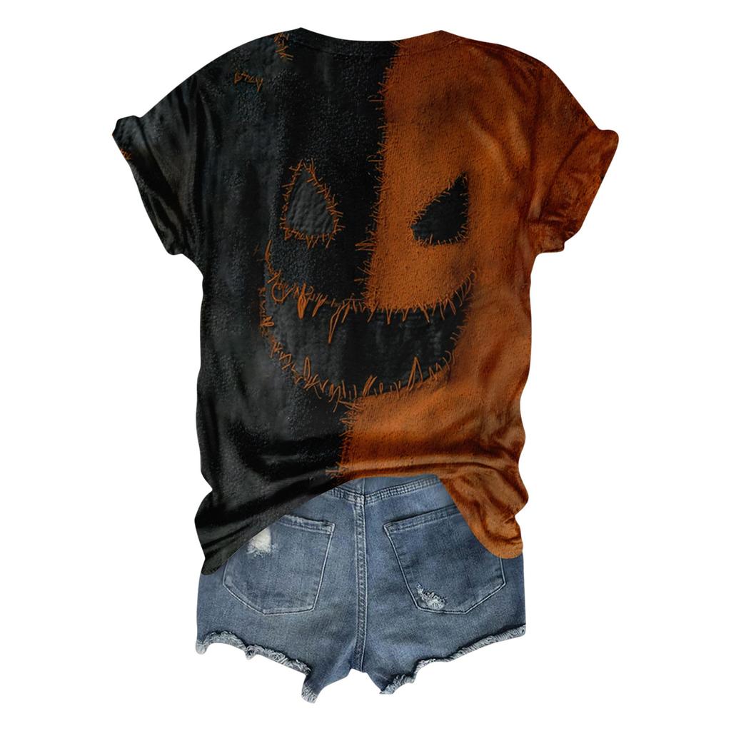 Women's Fashion Casual Three-quarter Sleeve Halloween Letters,  Face Print Top