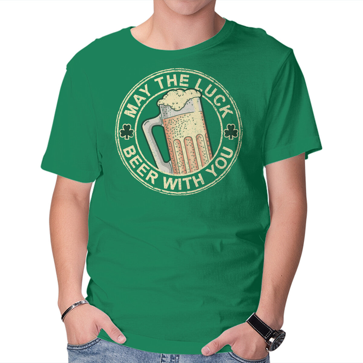 Unisex Crew Neck T-Shirt May The Luck Beer With You Graphic Short Sleeve Casual Tee XS