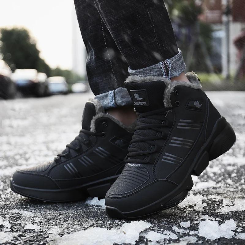 Winter Boots Men lace up high top Keep Warm Plush Non-slip Outdoor Hiking Ankle Boots Waterproof Sneakers Casual Men Shoes