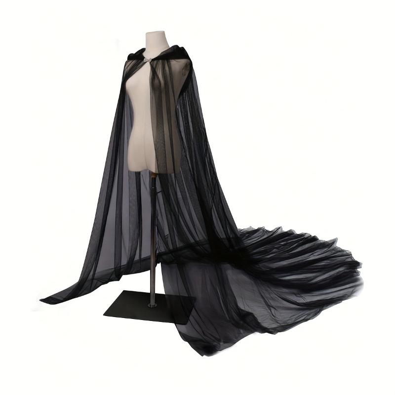 1 pezzo Mantello per Matrimonio Festa Halloween Poliestere Lungo con Cappuccio Vintage Tulle Trasparente Mantello Elegante Monocolore Mantello Costume