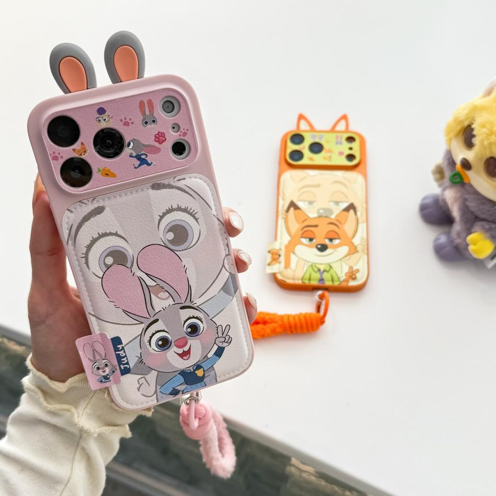 Cute Cartoon 3D Ears Nick & Judy Phone Case For 17 17Pro 17 ProMax 16 15 14 Pro Max 14 15 16 Plus Phone Cover