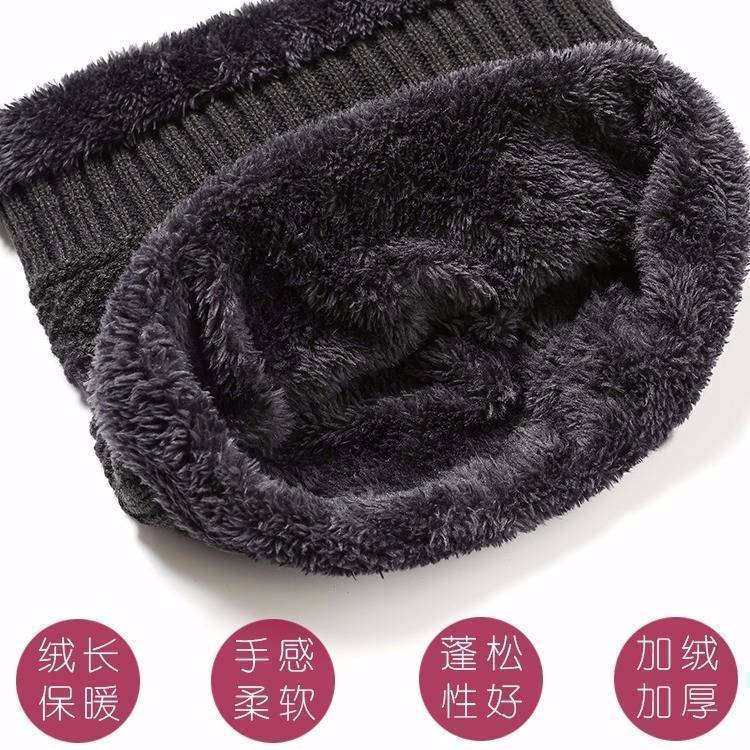 Hat Men's Winter Warm Ear Protection Fleece Knitted Hat Thickened Scarf Two-piece Set Cross-border Autumn and Winter Wool Hat