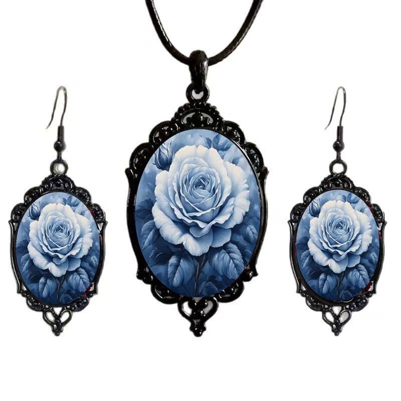 Schickes Glas-Anhänger-Ketten- und Ohrring-Set: Elegantes Romantisches Schmuckgeschenk