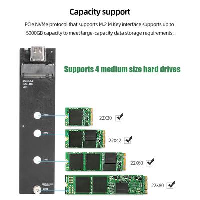 NVME Hard Disk Drive Box USB3.1 Type-C Hard Drive Enclosure Aluminum Alloy External SDD Enclosure M.2 M Key PCIE NVME