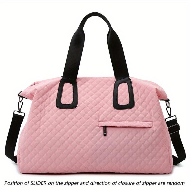 Women's Large Capacity Quilted Travel Duffel Bag with Rhombus Pattern,Solid Color Overnight Bag with Multiple Pockets, Women's Leisure Tote Bag