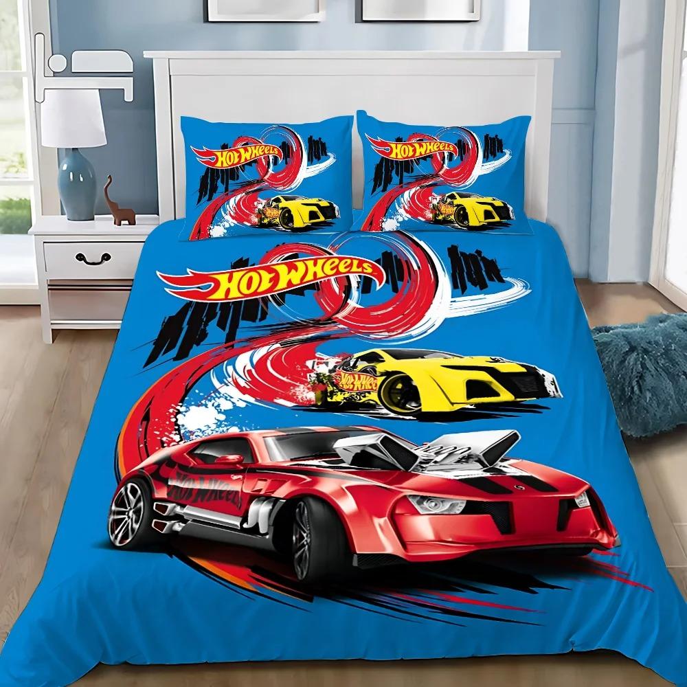 

Пододеяльник Hot Wheels Cars Наволочка Комплект постельного белья Взрослый Мальчик Девочка Украшение спальни Детский подарок Односпальный Двуспальный Большой размер EU Single(135*200cm)3pcs