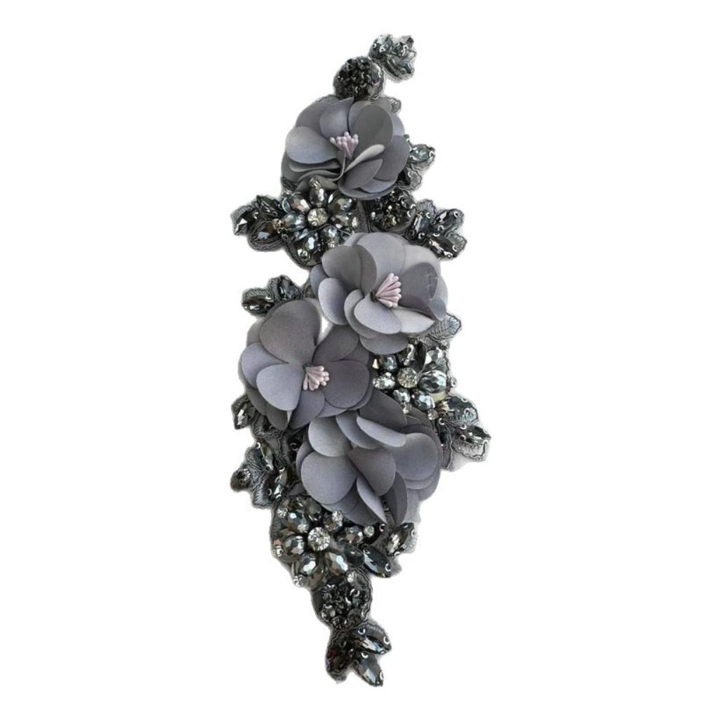 Rhinestone Beaded Bead Lace Applique Sparkling Glass Bead 3D Crystal Diamond Lace Patch DIY Iron On Floral Applique Bridal Gown