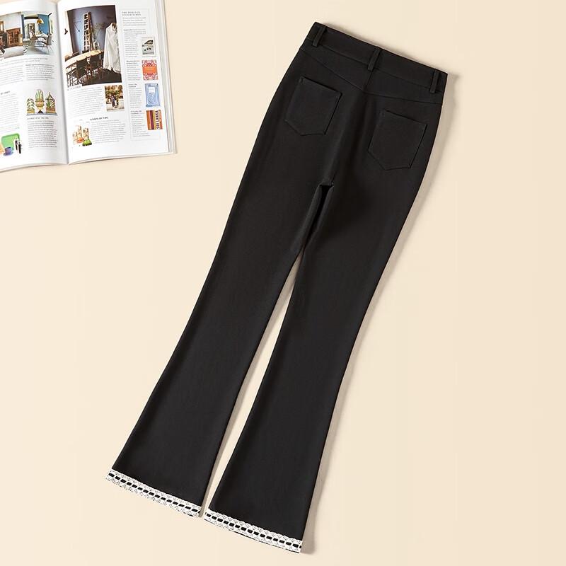 Tachi Women's High-Waist Slim Micro-Flare Ankle Pants with Contrast Lace Trim