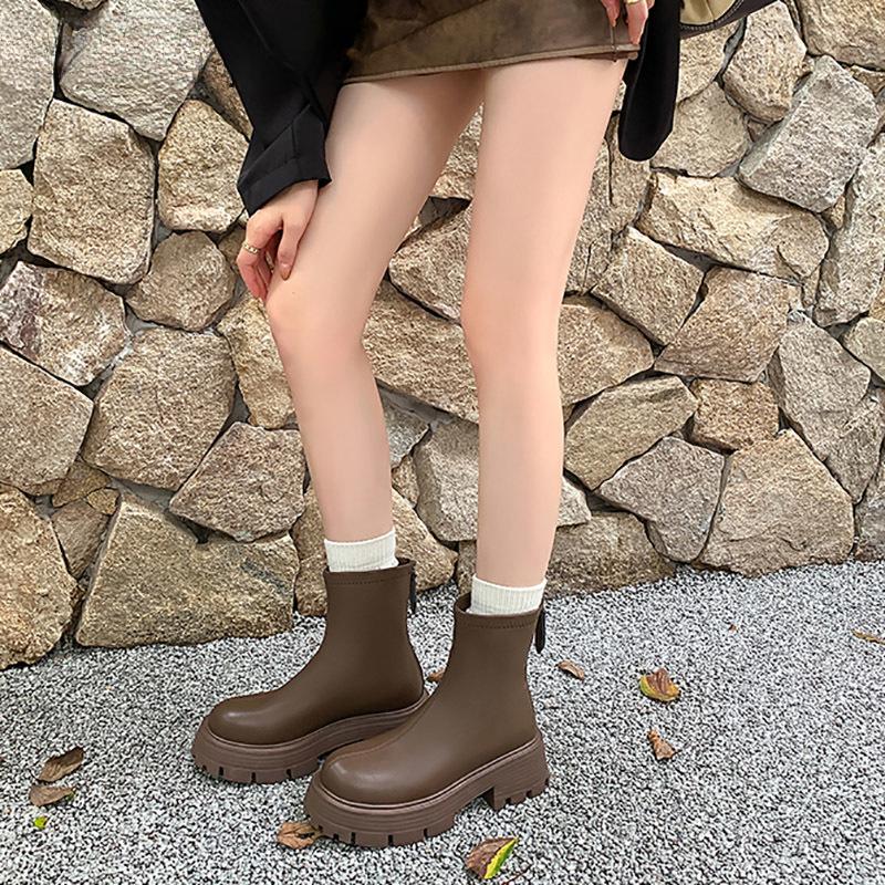 Vintage Platform Women Short Boots Fashion Back Zippers Knight Long Booties Square Heels Shoes Largas De Mujer
