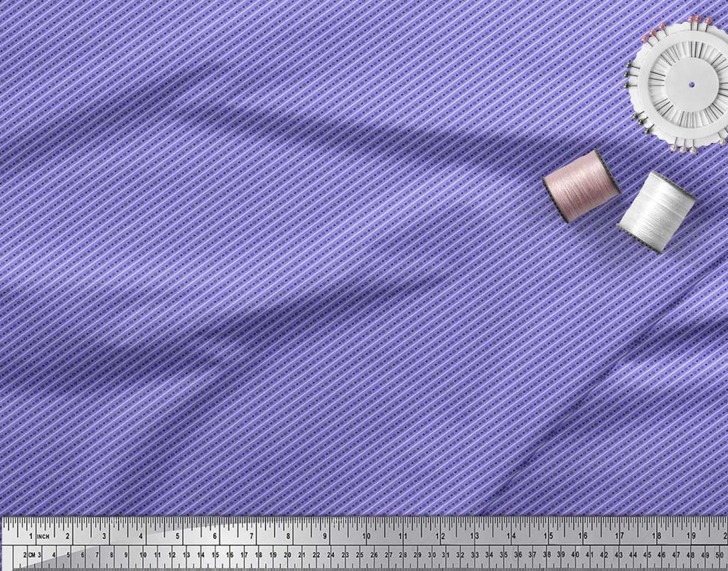 Soimoi Purple Poly Crepe Fabric Diagonal Stripe & Dots Print Fabric by the Metre 42 Inch