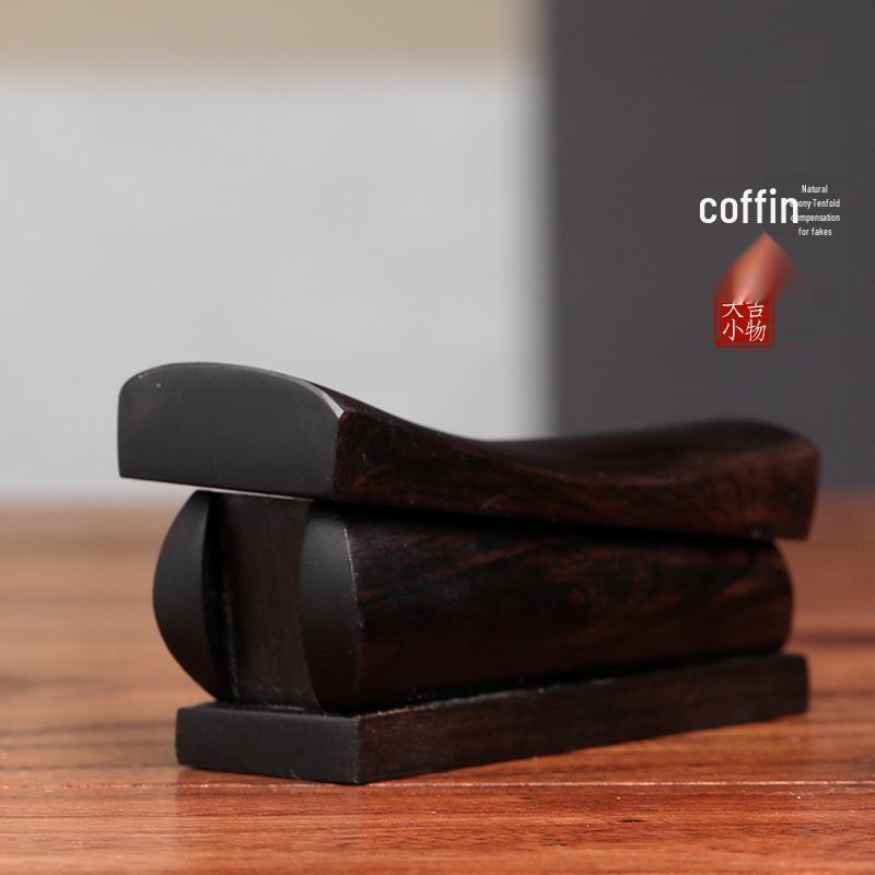 Purple Sandalwood Ebony Wood Carved Coffin Ornament for Home Decor