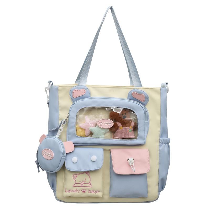 

Сумка через плечо в стиле колледжа, женская сумка-тоут с цветными блоками, студенческая сумка через плечо большой вместимости с кошельком для монет синий