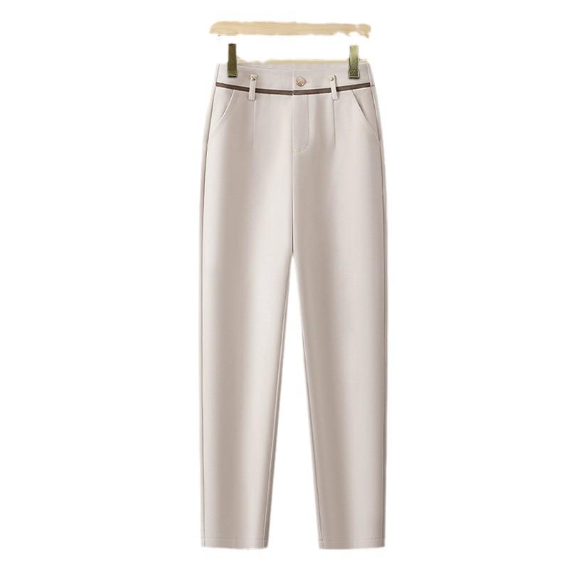 Dámské vlněné harémové kalhoty s vysokým pasem - Podzim Zima 2024, Silně podšité fleecem, Zeštíhlující, Kalhoty s rovnými nohavicemi.