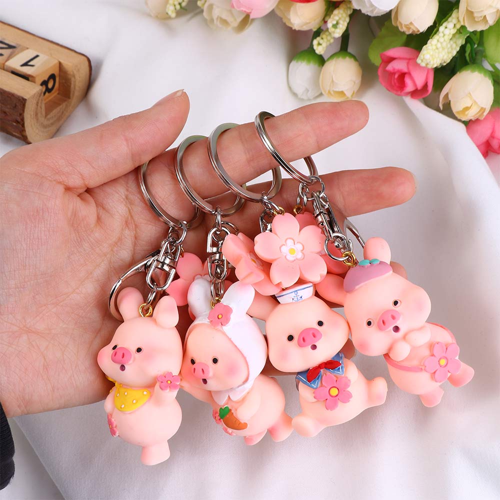 

Flower Car Key charms Backpack Pendant Sakura Piggy Keychain Key Accessories Toy Pig Key Holder