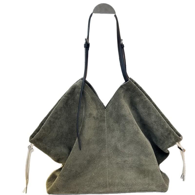 New first-layer cowhide leather suede matte tote bag vegetable basket handbag shoulder messenger bag women's bag
