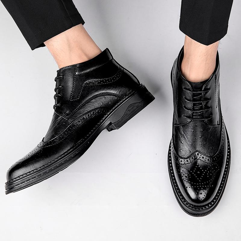 Fashion Top Quality Men Ankle Boots New Arrival Elegantes Male Brogue Shoes Luxury Formal Dress Footwear Classic Winter Plush Snow Boots