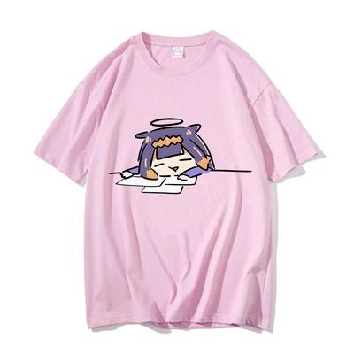 Ninomae Inanis Tako Cartoon Anime Bedrucktes T-Shirt Outdoor Harajuku Vintage Kleidung Lässig Rundhals Locker Kurzarm T-Shirts