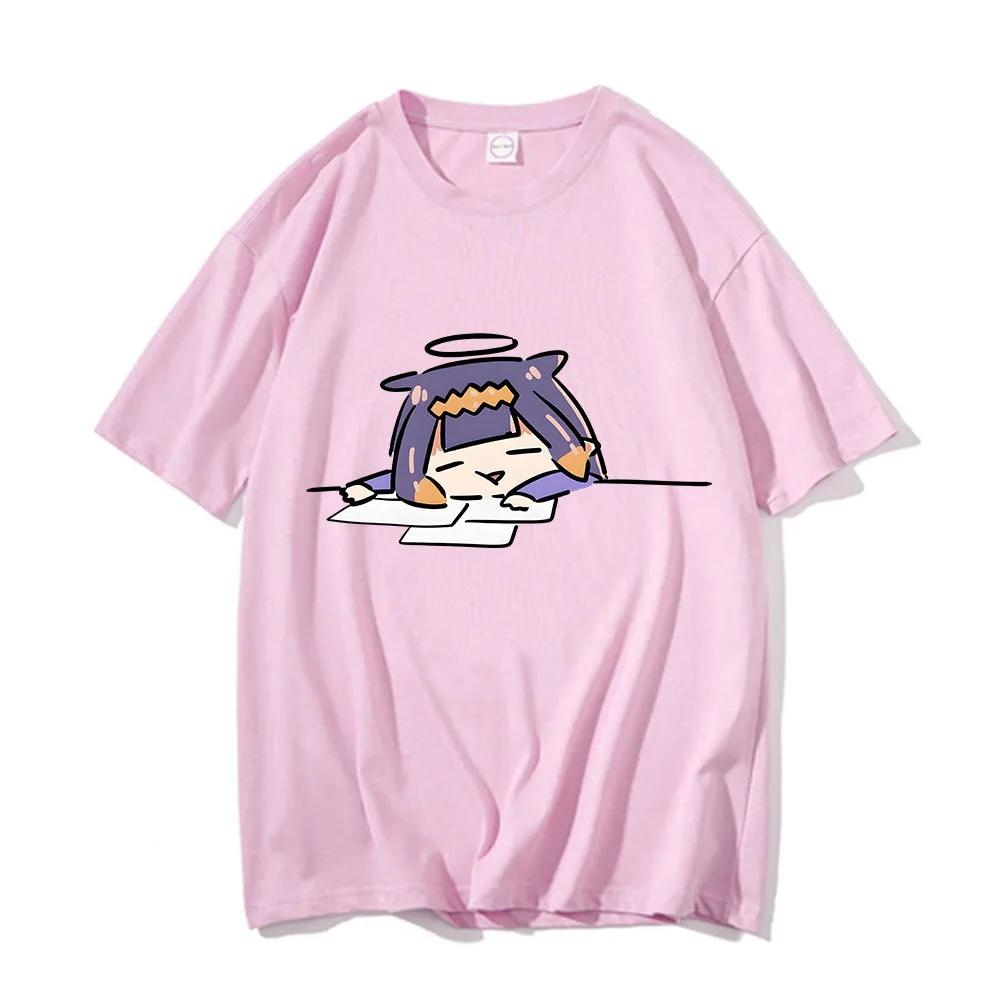 

Ninomae Inanis Tako Cartoon Anime Printed T Shirt Outdoor Harajuku Vintage Clothes Casual O-neck Loose Short Sleeve Tees XS розовый