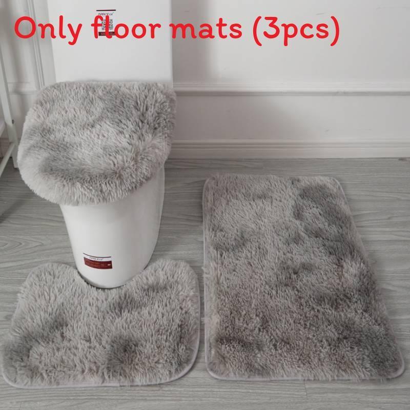 Non Dye Tie Slip Mat Fluffy Plush Bathroom Toilet Seat Cover Carpet 3 Piece Set
