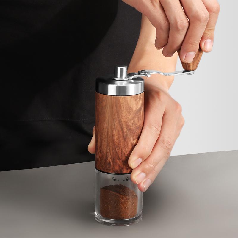 Manual Hand-Crank Coffee Bean Grinder with Wood Grain Finish